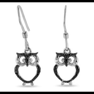 NWOT Black Diamond Owl Earrings In Sterling Silver